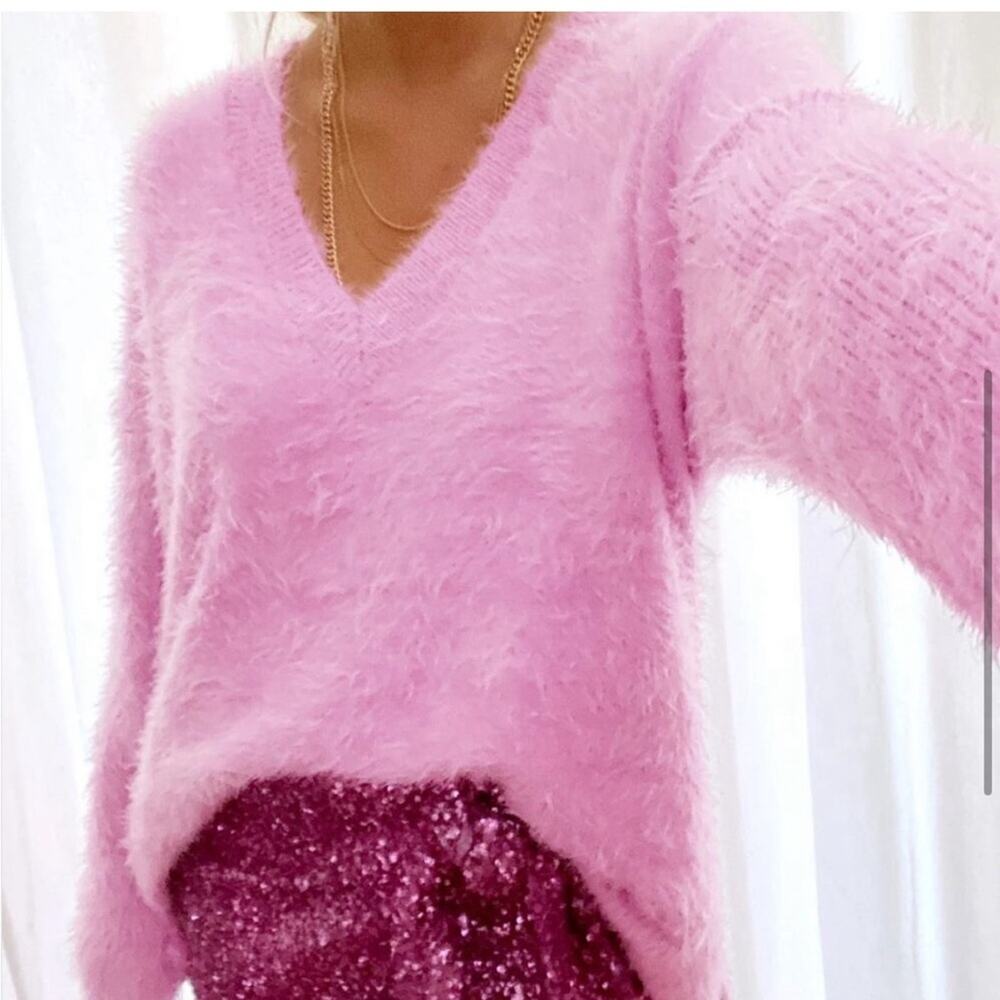 Show Me Your Mumu Cozy Forever Pretty Pink fuzzy knit sweater size Medium